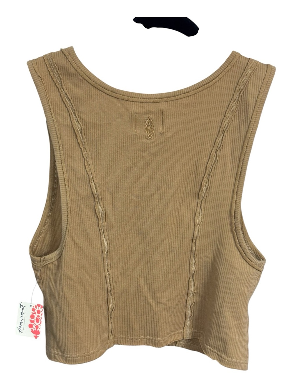 NWT Free People FP Movement Tan Ribbed Cutout Crop Tank Sz L - Picture 2 of 7